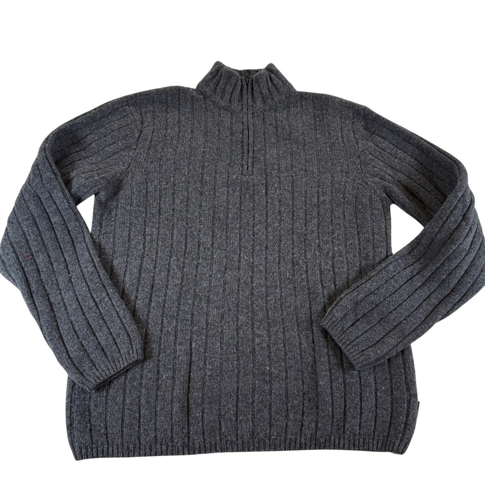 Timberland Men's Large Gray Ribbed Lambswool Blend 1/4 Zip Mock Neck Sweater